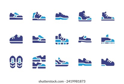 Trainers icon set. Duotone color. Vector illustration. Containing sneaker, sneakers, shoe, shoes, footwear, walk, sport shoes.