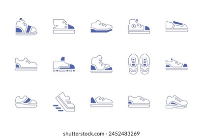 Trainers icon set. Duotone style line stroke and bold. Vector illustration. Containing trainers, run, sneakers, shoe, running shoes, shoes, footwear, sneaker, sport shoes.