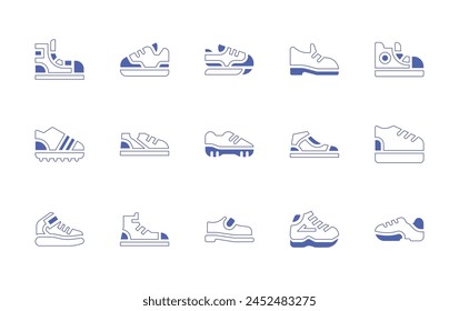 Trainers icon set. Duotone style line stroke and bold. Vector illustration. Containing running shoes, trainers, sneaker, shoes, sneakers, shoe.