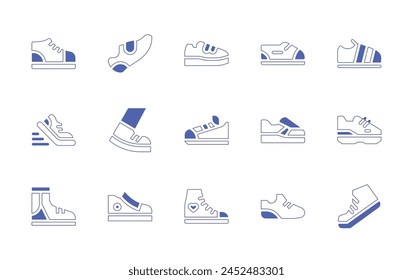 Trainers icon set. Duotone style line stroke and bold. Vector illustration. Containing trainer, shoe, sneaker, sneakers, shoes, runner, running.