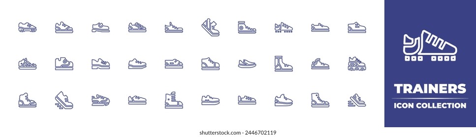 Trainers line icon collection. Editable stroke. Vector illustration. Containing trainers, sneaker, shoe, sneakers, shoes, running shoes, boot, walk, running.