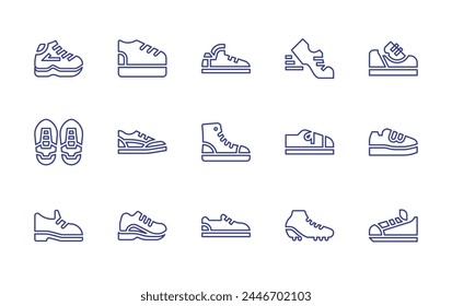 Trainers line icon set. Editable stroke. Vector illustration. Containing running, running shoes, trainers, football shoes, sneakers, shoe, sneaker, shoes, sport shoes.