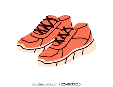 Trainers, sport shoes pair. Abstract athletic footwear, laced footgear. Modern sportswear for gym workout, running. Flat vector illustration isolated on white background