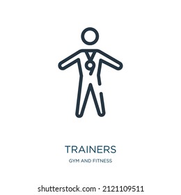 trainers thin line icon. training, gym linear icons from gym and fitness concept isolated outline sign. Vector illustration symbol element for web design and apps.