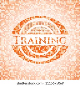 Training abstract orange mosaic emblem with background