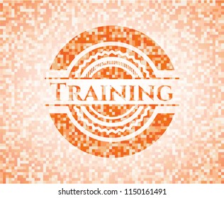 Training abstract orange mosaic emblem with background