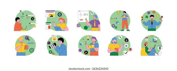 Training according to the field you are studying until you become an expert, vector illustrations build skills.