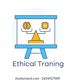 Entrenamiento AI con Lineamientos éticos e ícono de integridad con trazo editable