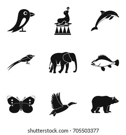 Training of animal icons set. Simple set of 9 training of animal vector icons for web isolated on white background