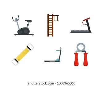 Training aparat icon set. Flat set of training aparat vector icons for web design isolated on white background