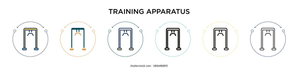Training apparatus icon in filled, thin line, outline and stroke style. Vector illustration of two colored and black training apparatus vector icons designs can be used for mobile, ui, web