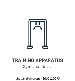 Icono del vector de contorno del aparato de formación. Icono de aparato de entrenamiento negro de línea delgada, ilustración de elemento simple vector plano de un gimnasio editable y concepto de fitness golpe aislado en fondo blanco
