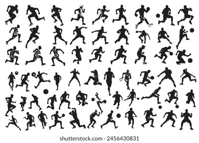 Training athletes silhouettes. Isolated sportsmen and sportswomen silhouettes on white background. Black and white vector design. Sport. Professional Athletes. Athletics event. Icons, signs, symbols.