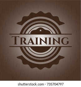 Training badge with wood background