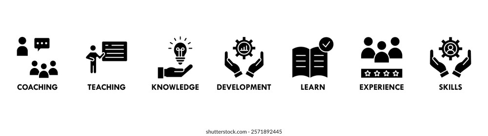 Training banner concept for education with icon of coaching, teaching, knowledge, development, learning, experience, and skills. Web icon vector illustration 