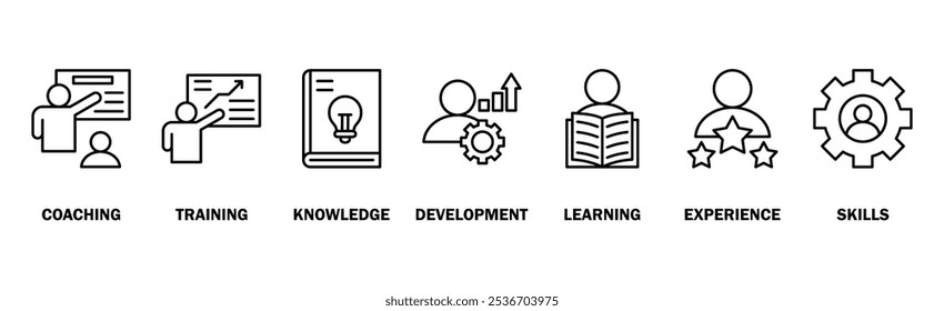 Training banner web icon vector illustration concept for education with icon of coaching, teaching, knowledge, development, learning, experience, and skills