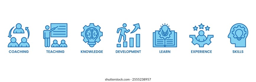 Training banner web icon vector illustration concept for education with icon of coaching, teaching, knowledge, development, learning, experience, and skills