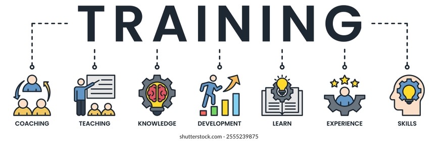 Training banner web icon vector illustration concept for education with icon of coaching, teaching, knowledge, development, learning, experience, and skills