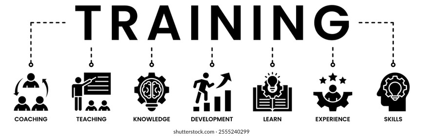 Training banner web icon vector illustration concept for education with icon of coaching, teaching, knowledge, development, learning, experience, and skills
