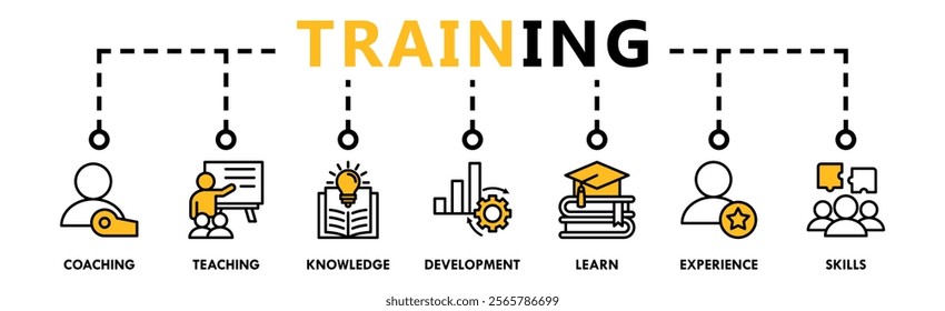 Training banner web icon vector illustration concept for education with icon of coaching, teaching, knowledge, development, learning, experience, and skills