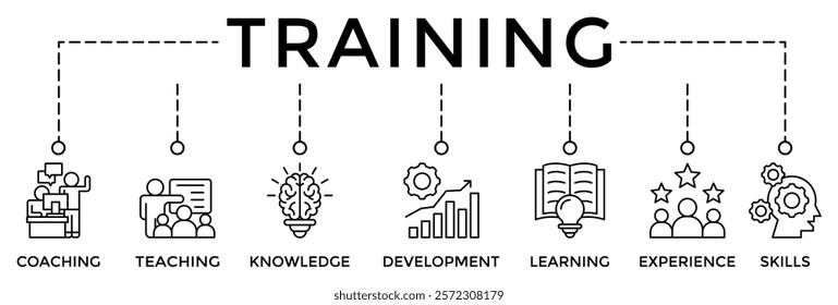 Training banner web icon vector illustration concept for education with icon of coaching, teaching, knowledge, development, learning, experience, and skills
