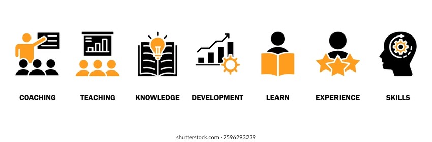 Training banner web icon vector illustration concept for education with icon of coaching, teaching, knowledge, development, learning, experience, and skills