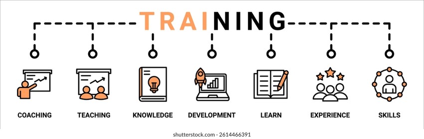 Training banner web icon vector illustration concept with an icon of coaching, teaching, knowledge, development, learn, experience, and skills