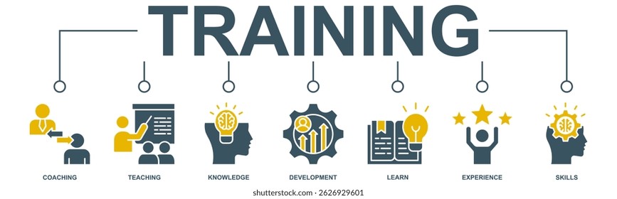 Training banner web icon vector illustration concept for education with icon of coaching, teaching, knowledge, development, learning, experience, and skills