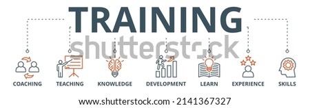 Training banner web icon vector illustration concept for education with icon of coaching, teaching, knowledge, development, learning, experience, and skills
