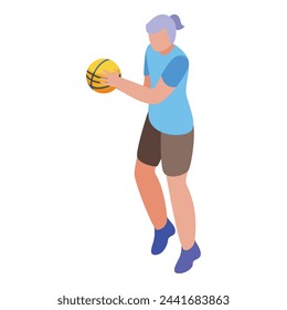 Training basketball play icon isometric vector. Senior woman. Care healthy retirement