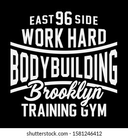 Training bodybuilding typography, tee shirt graphics, vectors