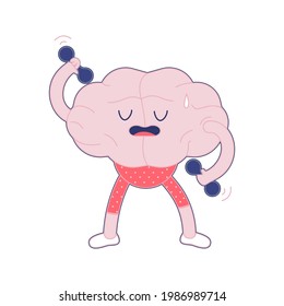 Training Brain Activity, Dumbbells Exercise. Modern Flat Vector Illustration. Train Your Brain. Social Media Template.