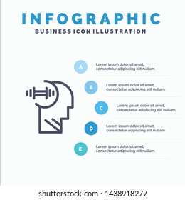 Training, Brian, Dumbbell, Head Blue Infographics Template 5 Steps. Vector Line Icon template