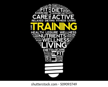 TRAINING bulb word cloud collage, health concept background