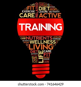 TRAINING bulb word cloud, health concept background