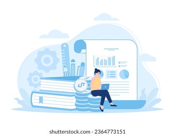 Training business management  analyzing data trending concept flat illustration