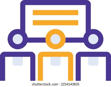 Training business management icon with purple and orange duotone style. Webinar, teamwork, group, class, team, study, tutorial. Vector illustration