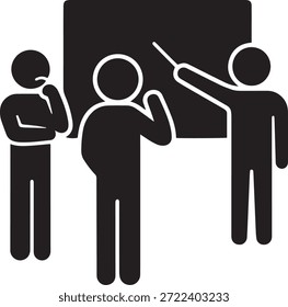 Icono de Vector de presentación de negocios o capacitación. Instructor que apunta a una pizarra mientras enseña a los estudiantes o empleados. Taller, seminario y símbolo educativo. Estilo de glifo sólido.
