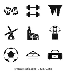 Training camp icons set. Simple set of 9 training camp vector icons for web isolated on white background