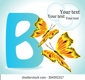 Training card with the letter "B" and a picture with a place for explanations or poem