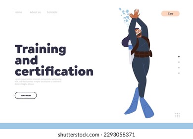 Training and certification for divers landing page, professional scuba diving school website