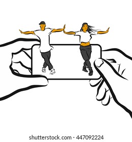 Training Choreography App Concept Design Sketch, Hand drawn Vector Design