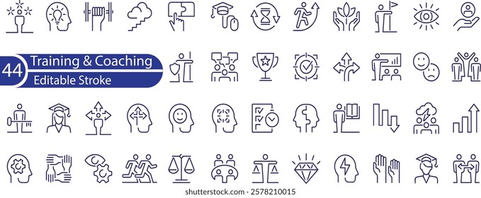 Training and Coaching Line Editable Icons set. Vector illustration in modern thin line style of education related icons , skills, lector, advise, support, and more