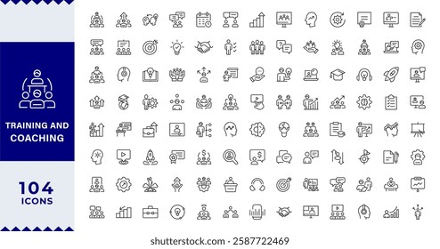 Training and Coaching Line Editable Icons set. Vector illustration in modern thin line style of education related icons:  coaching, mentoring, education,Outline icon collection. Editable stroke.