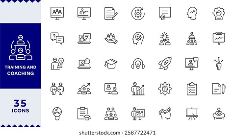 Training and Coaching Line Editable Icons set. Vector illustration in modern thin line style of education related icons:  coaching, mentoring, education,Outline icon collection. Editable stroke.