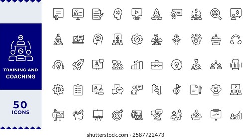 Training and Coaching Line Editable Icons set. Vector illustration in modern thin line style of education related icons:  coaching, mentoring, education,Outline icon collection. Editable stroke.