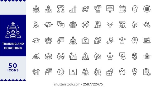 Training and Coaching Line Editable Icons set. Vector illustration in modern thin line style of education related icons:  coaching, mentoring, education,Outline icon collection. Editable stroke.