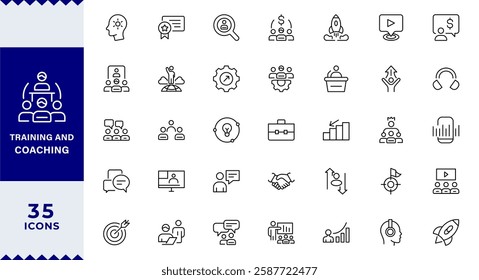 Training and Coaching Line Editable Icons set. Vector illustration in modern thin line style of education related icons:  coaching, mentoring, education,Outline icon collection. Editable stroke.