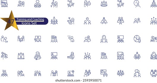 Training and Coaching Line Editable Icons set