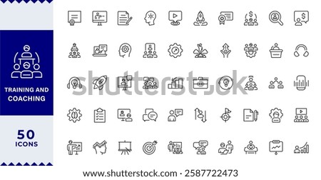 Training and Coaching Line Editable Icons set. Vector illustration in modern thin line style of education related icons:  coaching, mentoring, education,Outline icon collection. Editable stroke.